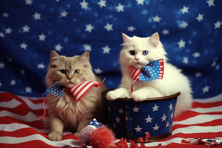 cats celebrating America American Independence day 4th fourth july illustration generative aiの素材