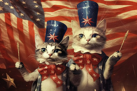 cats celebrating America American Independence day 4th fourth july illustration generative aiの素材