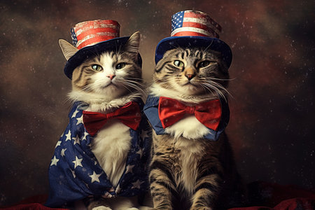 cats celebrating America American Independence day 4th fourth july illustration generative aiの素材
