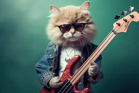 cat bass player of Funky music 70 seventies illustration generative aiの素材