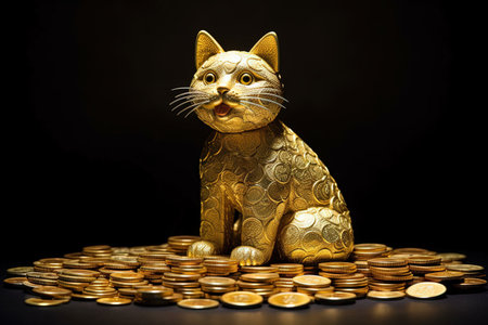 A cat made out of gold coins illustration generative aiの素材