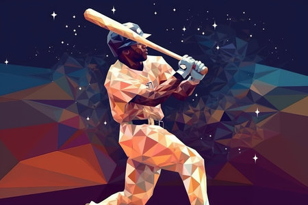 A Baseball player in a warp galaxy energy, low poly style illustration generative aiの素材