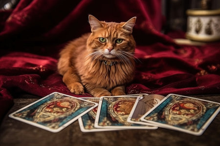 fortune teller Cat Tarot major arcana card illustration generative aiの素材
