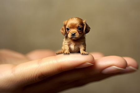 cocker spaniel dog very tiny smallest animal in the world standing on human hand illustration generative aiの素材