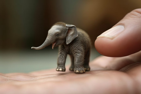 Elephant very tiny smallest animal in the world standing on human hand illustration generative aiの素材