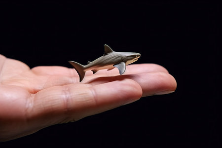 Shark very tiny smallest animal in the world standing on human hand illustration generative aiの素材