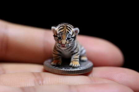 Tiger very tiny smallest animal in the world standing on human hand illustration generative aiの素材