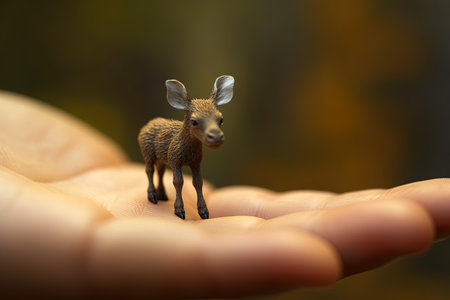 Moose very tiny smallest animal in the world standing on human hand illustration generative aiの素材