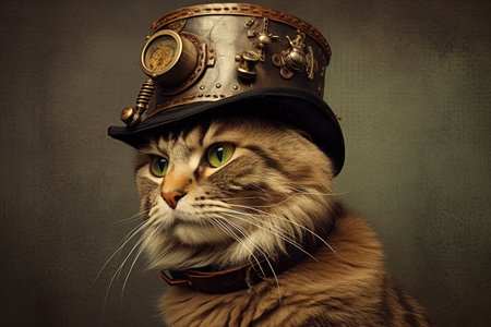 Cat fantasy steampunk animal illustration generative aiの素材
