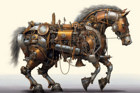 Running Horse fantasy steampunk animal illustration generative aiの素材