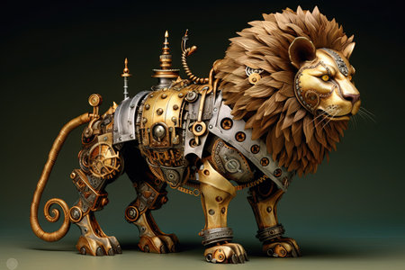 Lion fantasy steampunk animal illustration generative aiの素材