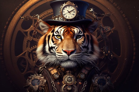Tiger fantasy steampunk animal illustration generative aiの素材