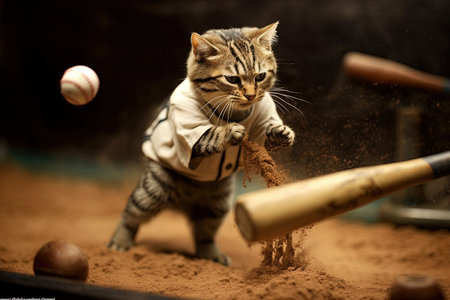 cute cat playing baseball sport illustration illustration generative aiの素材
