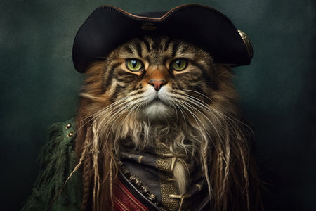 A cat as Malaysian pirate famous character illustration generative aiの素材