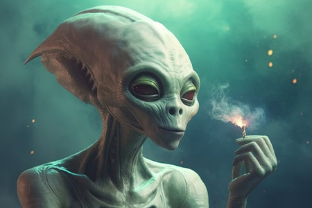 An Alien smoking weed blunt illustration generative aiの素材