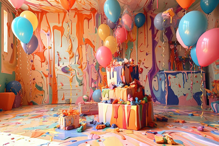 surprise incredible birthday cake illustration generative aiの素材
