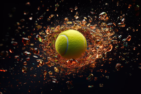tennis ball with a special reactive coating that emits a burst of sparkling particles upon impact cool illustration generative aiの素材
