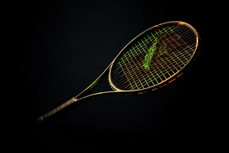 Futuristic Tennis rackets crafted from ultra - lightweight materials, infused with advanced nanotechnology to adjust their flexibility and tension on the fly cool illustration generative aiの素材