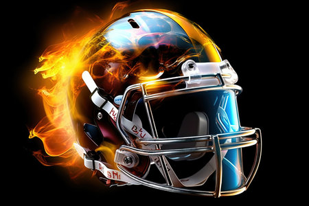 American football helmet with a kinetic energy core, generating a pulsating glow cool illustration generative aiの素材