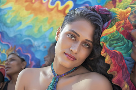 A LGBTQ + individual on colors of the rainbow merge and blend seamlessly, representing the harmony and resilience illustration generative aiの素材