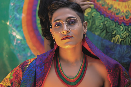 A LGBTQ + individual on colors of the rainbow merge and blend seamlessly, representing the harmony and resilience illustration generative aiの素材