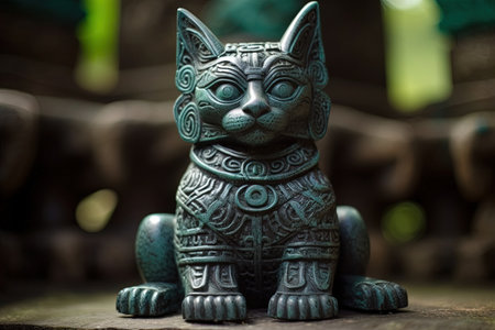 mystical cat revered by the Maya civilization possesses the ability to communicate with the spirit world, guiding priests and shamans through ancient rituals and divinations illustration generative aiの素材
