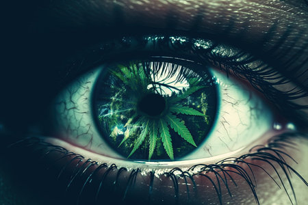 A marjiuana leaf reflection on human eye illustration generative aiの素材