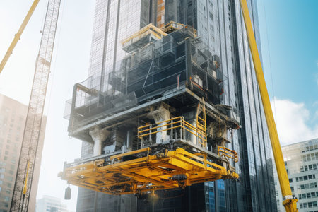 A Giant 3d printer building a skyscraper in new york city illustration generative aiの素材
