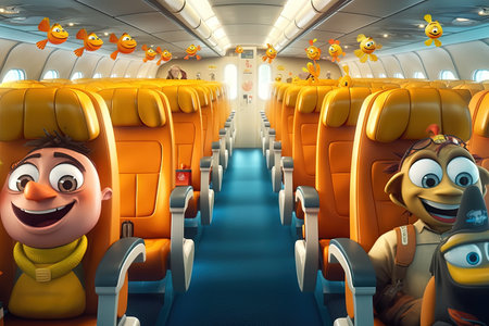 Sky Hoppers: The masters of efficiency and legroom optimization, our low - cost airline ensures you reach your destination with a smile, illustration generative aiの素材