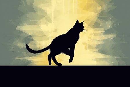 The cat moonwalks across the room, channeling the spirit of MJ with every smooth glide. A moonwalking feline in abstract style. illustration generative aiの素材