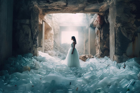 Plastic Revolution: Step into a futuristic world where plastic waste is transformed into sustainable materials, blending art and technology in a captivating style, illustration generative aiの素材