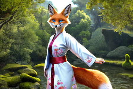 fox with kimono character anime manga style illustration generative aiの素材
