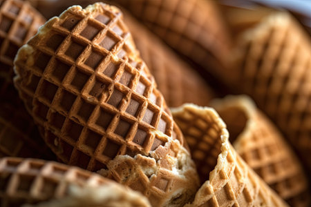 a stack of freshly made waffle cones macro illustration generative aiの素材