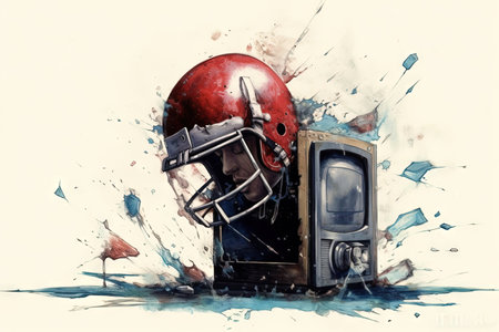 Television broken by football illustration generative aiの写真素材