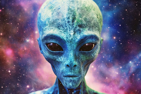 Alien made out of glitter, nebula background, illustration generative aiの素材