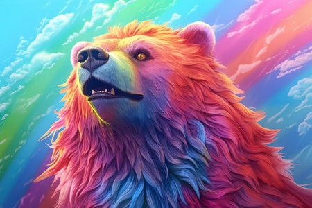 Bear rainbow colors surreal, illustration generative aiの素材