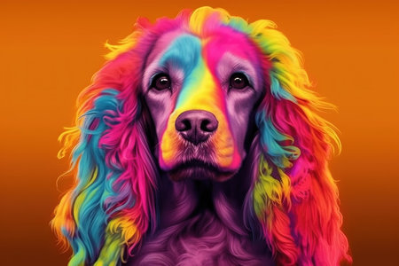 Cocker Spaniel dog rainbow colors surreal, illustration generative aiの素材