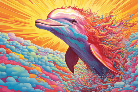 dolphin rainbow colors surreal, illustration generative aiの素材
