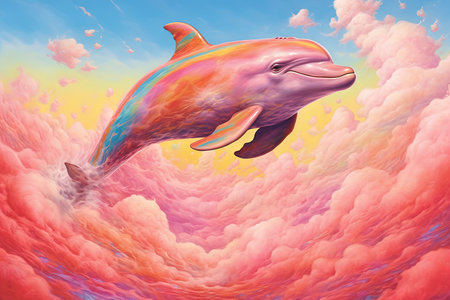 dolphin rainbow colors surreal, illustration generative aiの素材
