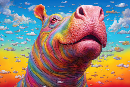 hippo rainbow colors surreal, illustration generative aiの素材