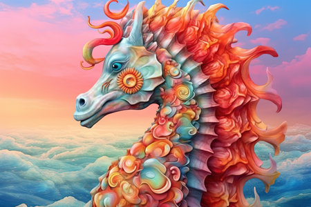 Seahorse sea horse rainbow colors surreal, illustration generative aiの素材