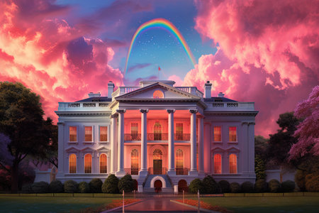 White house in washington dc rainbow colors surreal, illustration generative aiの素材
