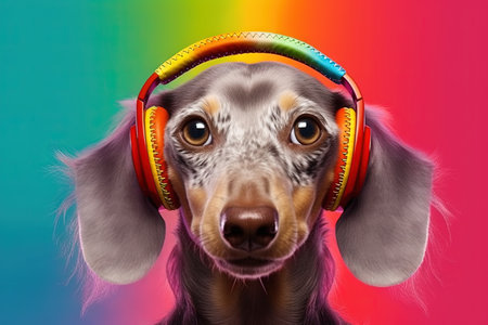 dachshund dog rainbow colors surreal, illustration generative aiの素材