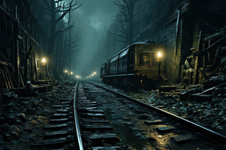 Train tunnels: mysterious depths, echoing whispers, hidden passages, fleeting glimpses, illustration generative aiの素材