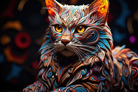 Cat - ameleon: Envision a cat with the extraordinary ability to change its fur patterns and colors, effortlessly blending into any environment or object it encounters, illustration generative aiの素材