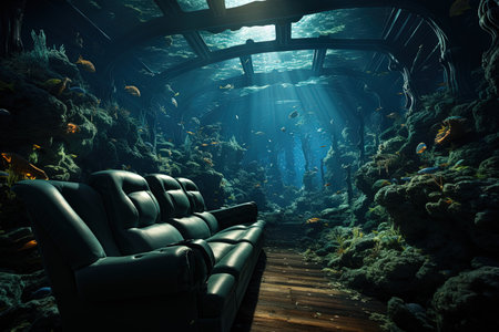 theater underwater inside a whale, illustration generative aiの素材