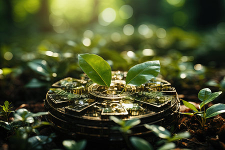 circular economy icon on nature background for future growth of business and design to reuse and renewable material resources and environment sustainable illustration generative aiの素材