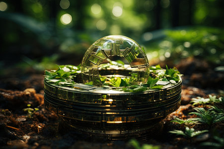 circular economy icon on nature background for future growth of business and design to reuse and renewable material resources and environment sustainable illustration generative aiの素材
