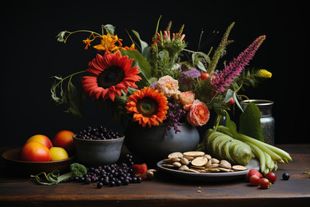 Plant - Powered Fuel: Discover the power of a plant - based diet, where nutrient - rich greens, legumes, and grains become the foundation of your meals diet healthy food, illustration generative aiの素材