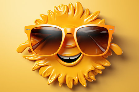 Happy smiling Sun emoji with glasses, illustration generative aiの素材
